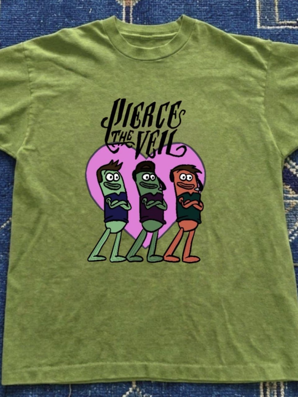 Gildan Olive Green Pierces The Veil Graphic Tee with Pink Heart